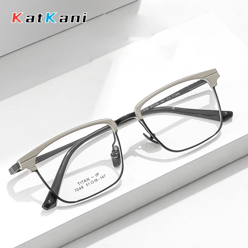 

KatKani New Fashion Retro Square Ultra Light Pure Titanium Eyeglass Optical Prescription Glasses Frame Man Woman Spectacle 7048