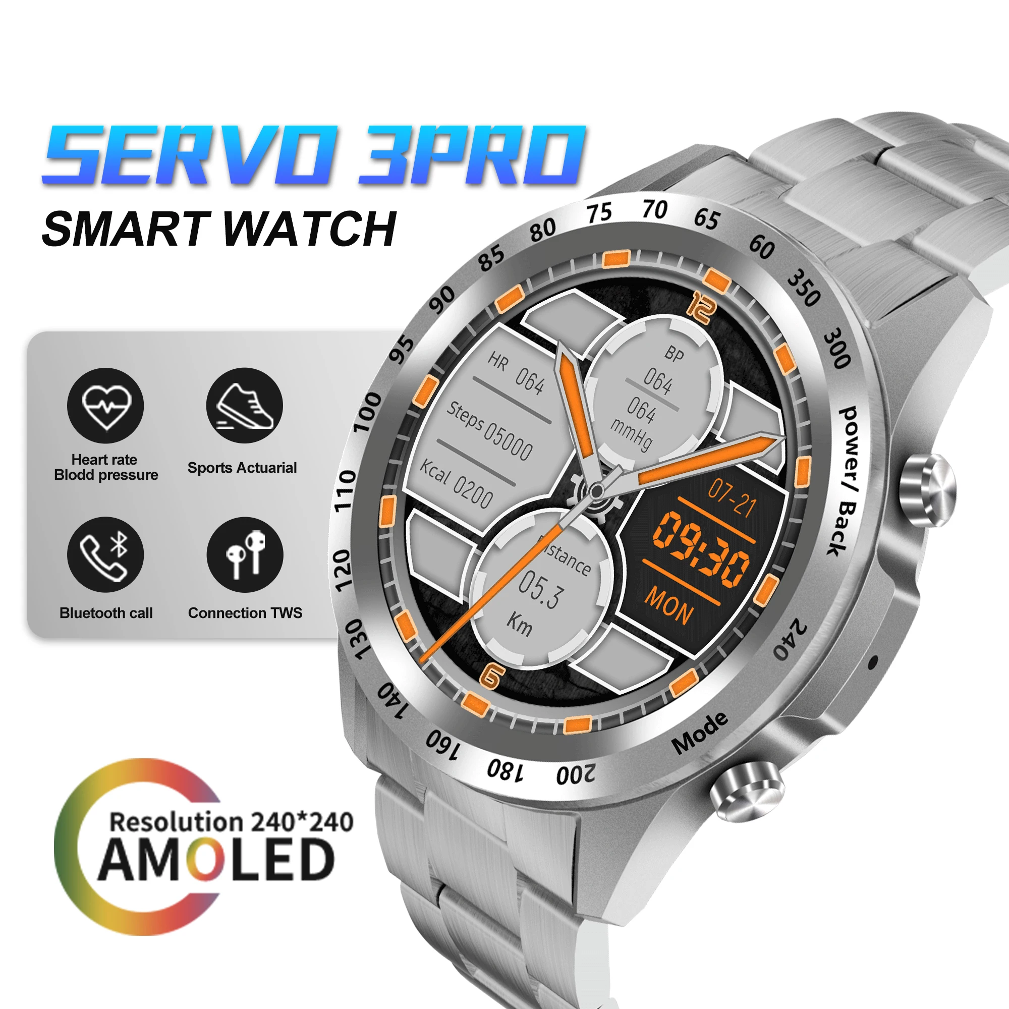 

Смарт-часы SERVO 3PRO, Bluetooth-вызов, мультициферблат, мультиспортивные часы с пульсометром и магнитной зарядкой, водонепроницаемые мужские часы BT для Android