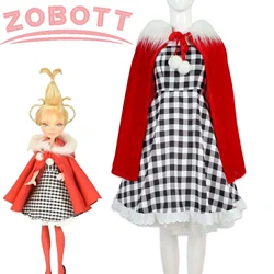 Cindy Lou Who Coaplay Costume Red Hood Cloak Plaid Dress Green Braid Monster Cosplay Costume Christmas Outfit Women Girls