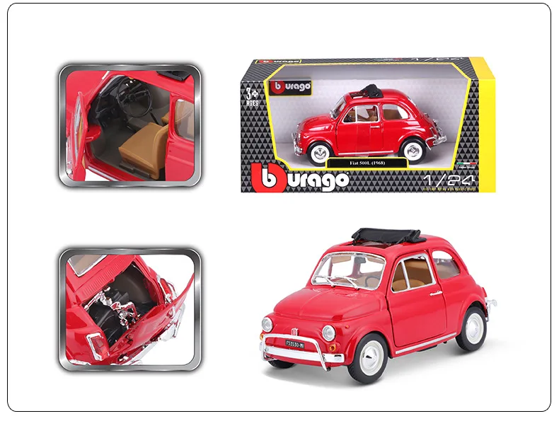 Bburago 1:24 1968 Fiat 500L 1965 Fiat 500F Retro Car Diecast Model Alloy Luxury Vehicle Vintage Car Model Birthday Toys Gift