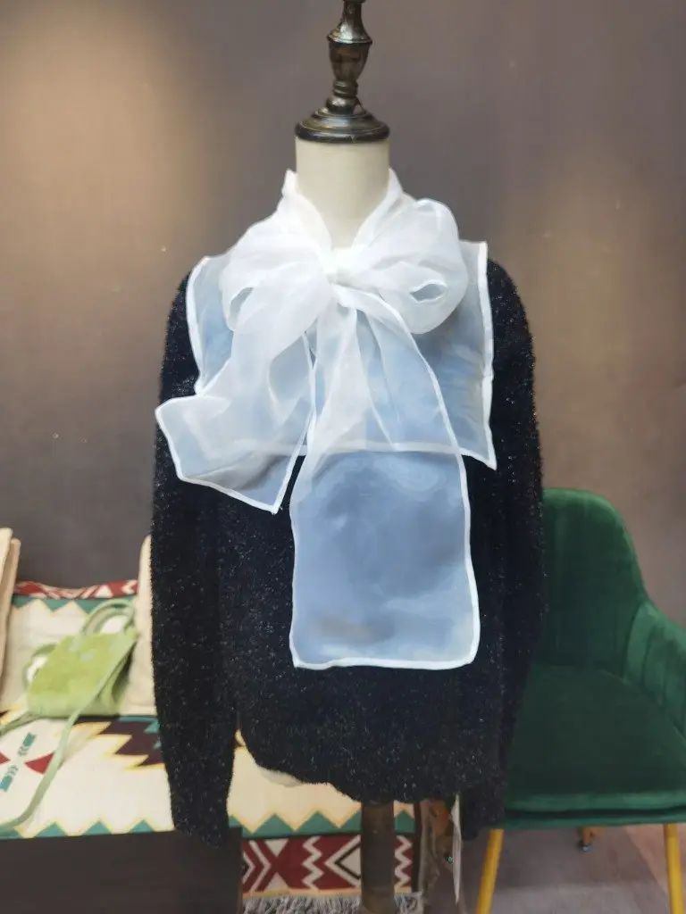 Eugen Yarn Big Bow Fake Collar Fairy Fluttering Oversized Bow Matching Collars for Women Blouse Accessories