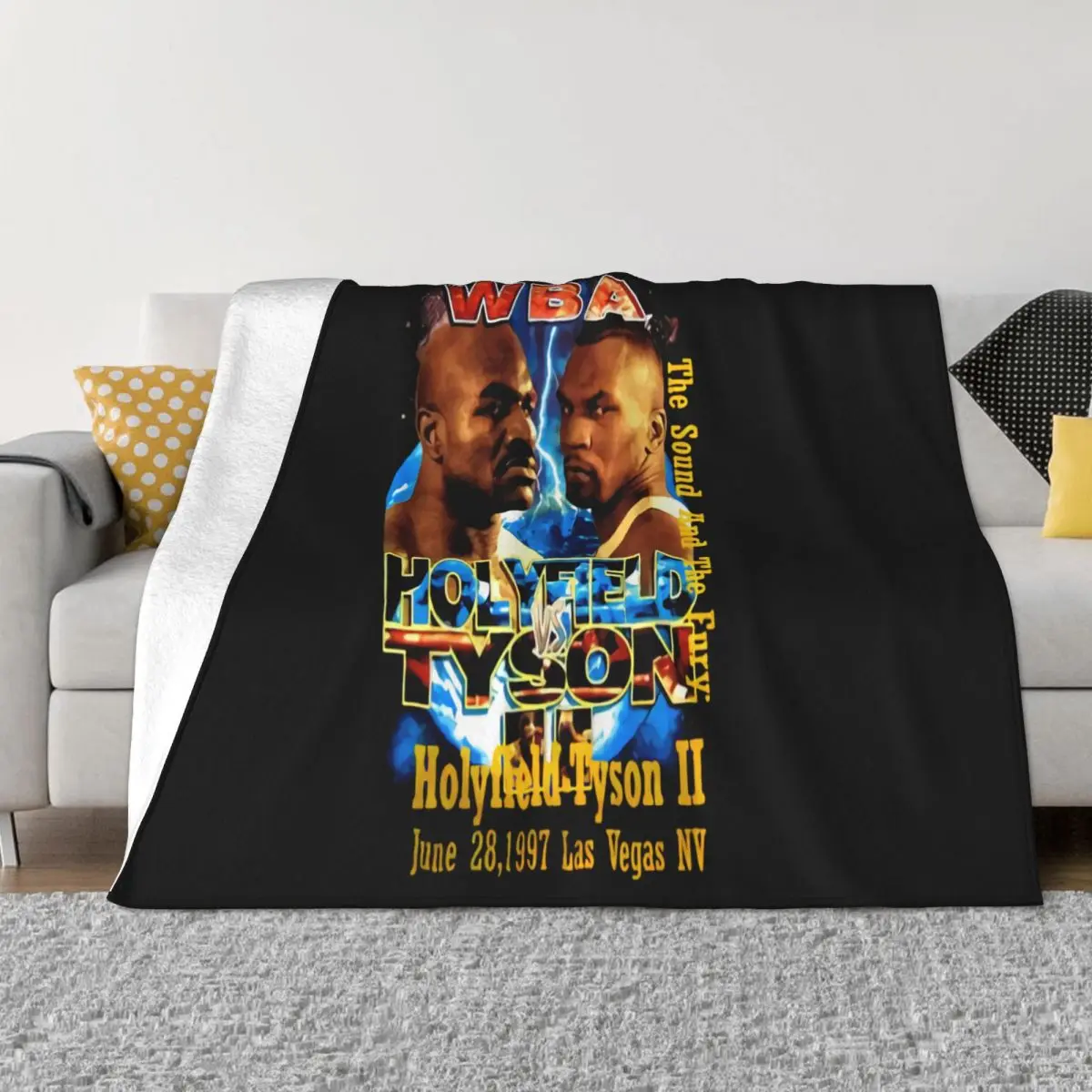 Vintage 90S Wba Holyfield Vs Tyson Ii Black Mens Reprint Ta19060 Hipster Slim Fit Cartoon Character Throw Blanket