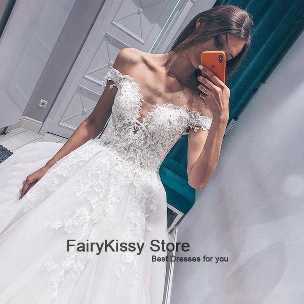 FairyKissy vestido de novia árabe de talla grande de Dubái 2025, vestido de baile de tul con apliques de encaje, vestidos de boda largos hechos a medida de África