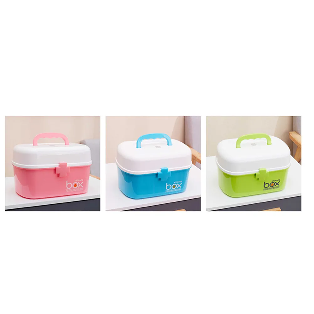 Medicine Storage Organizer First Aid Kit Box Size S Lake Blue Large Capacity Removable Tray Handle Family Emergency Multi Grid