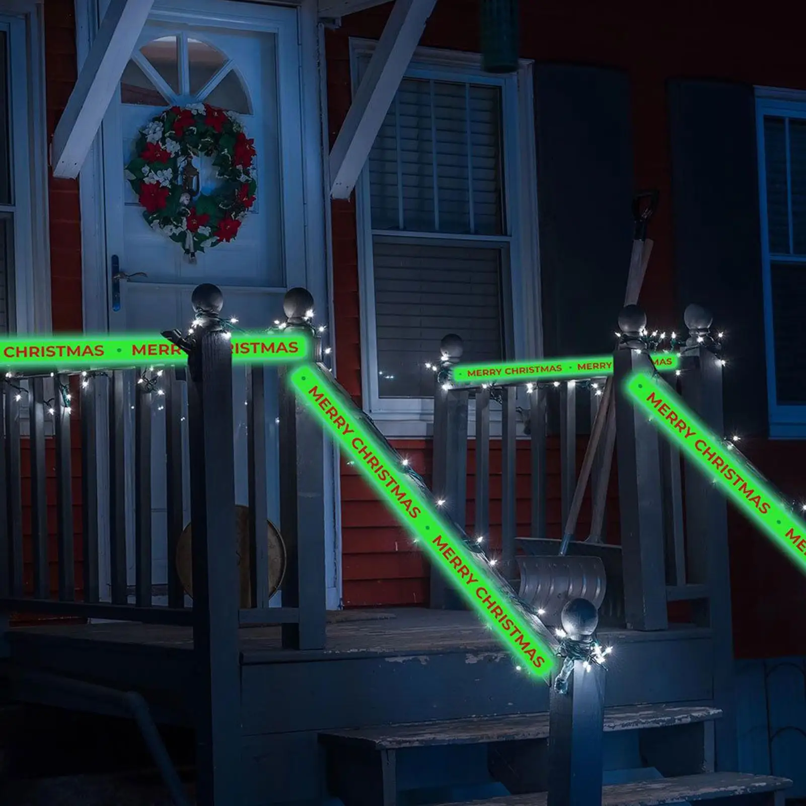 Christmas Caution Tape 16.4ft Glow Dark Decorative Warning Barrier for Party Yard Garden Pathway Stair Decorations