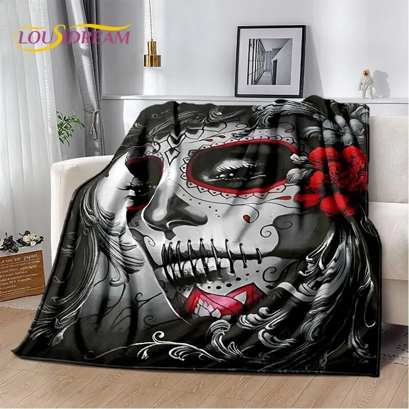 Gothic Horror Female Skull Dead Girl Soft Plush Blanket,Flannel Blanket Throw Blanket for Living Room Bedroom Bed Sofa Picnic