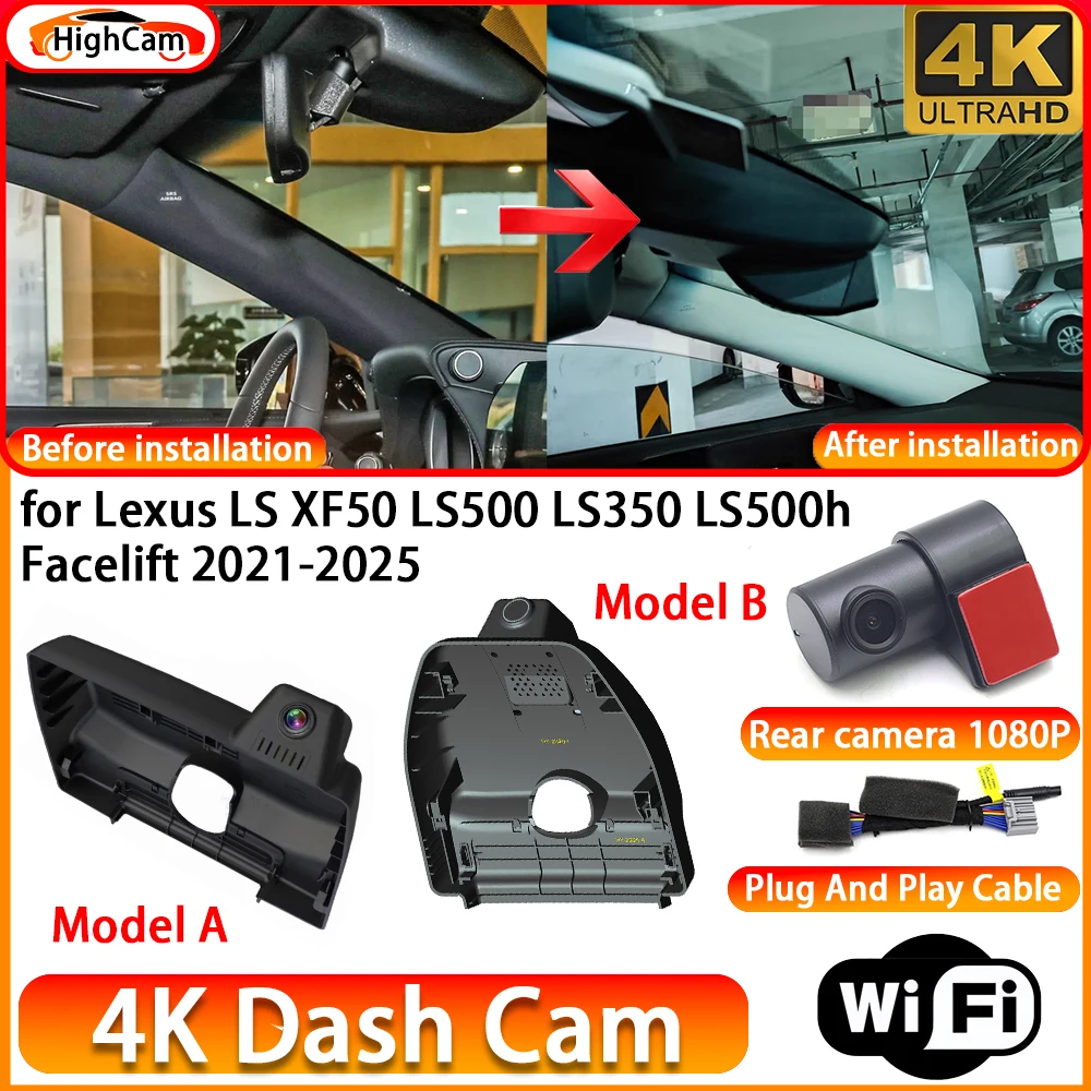 for Lexus LS XF50 LS500 LS350 LS500h Facelift 2021-2025 OEM 4K DVR Dash Cam Front Rear Camera WiFi Video Recorder Plug and Play