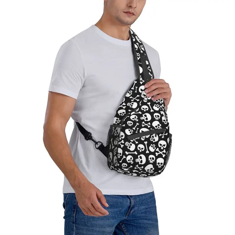 Mochila Crossbody Sling para homens, esqueleto de horror, caveira gótica de morte, bolsa de ombro para viajar, mochila personalizada