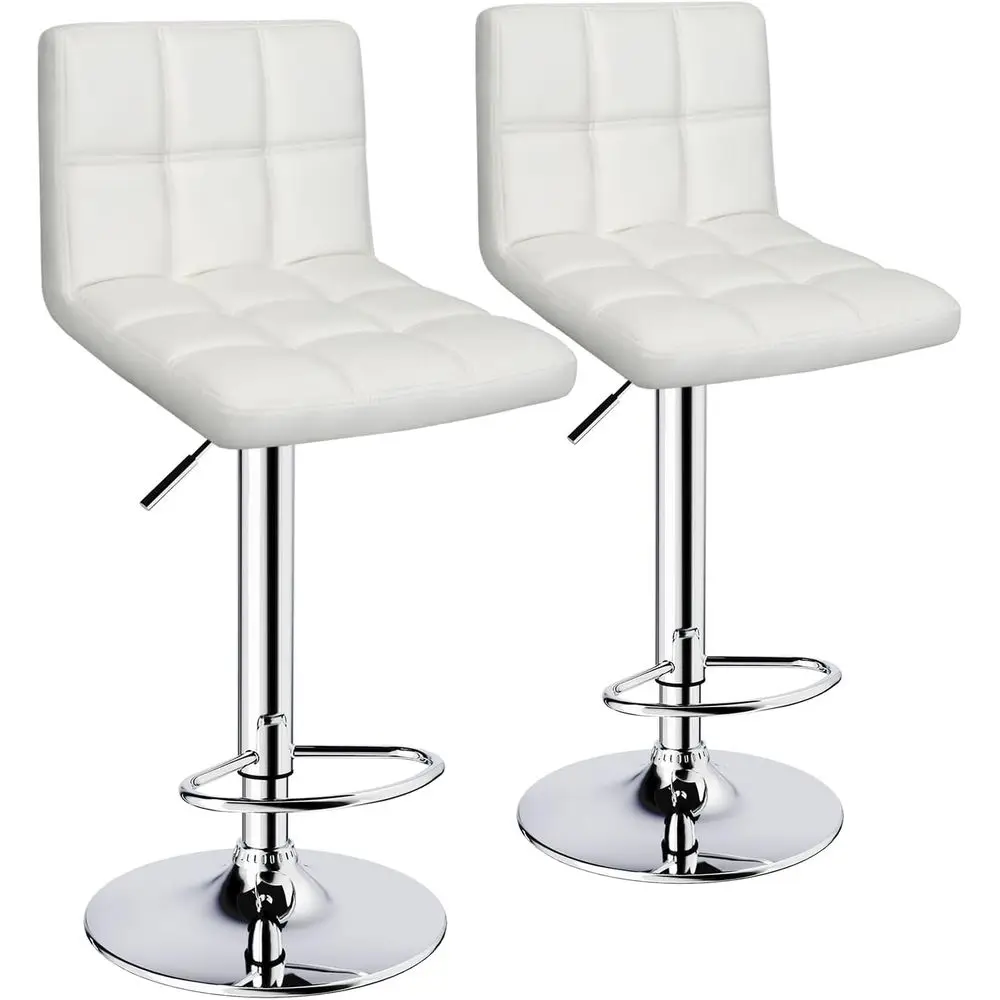 

Adjustable Swivel Barstools with Back, 6-Squares Double Needle PU Leather Counter Height Bar Stools or Kitchen Island, White