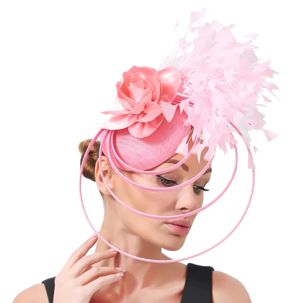 Schönheit rosa Damen Event Fasinator Hüte Damen Vintage Hochzeit Milli nery Kappen Braut party Abendessen Haarschmuck Blumen dekor