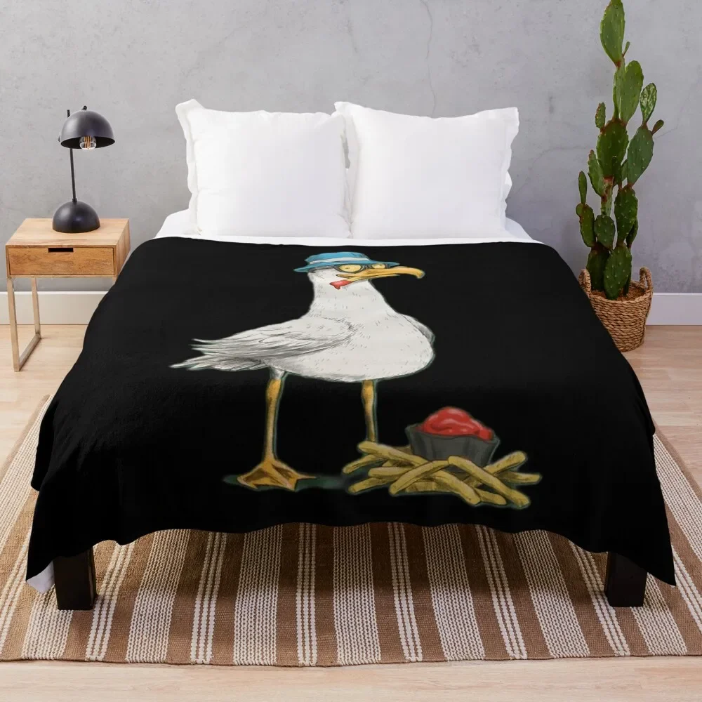 

Seagull with fries Classic Throw Blanket Nap Hair Decorative Sofa Retros Blankets