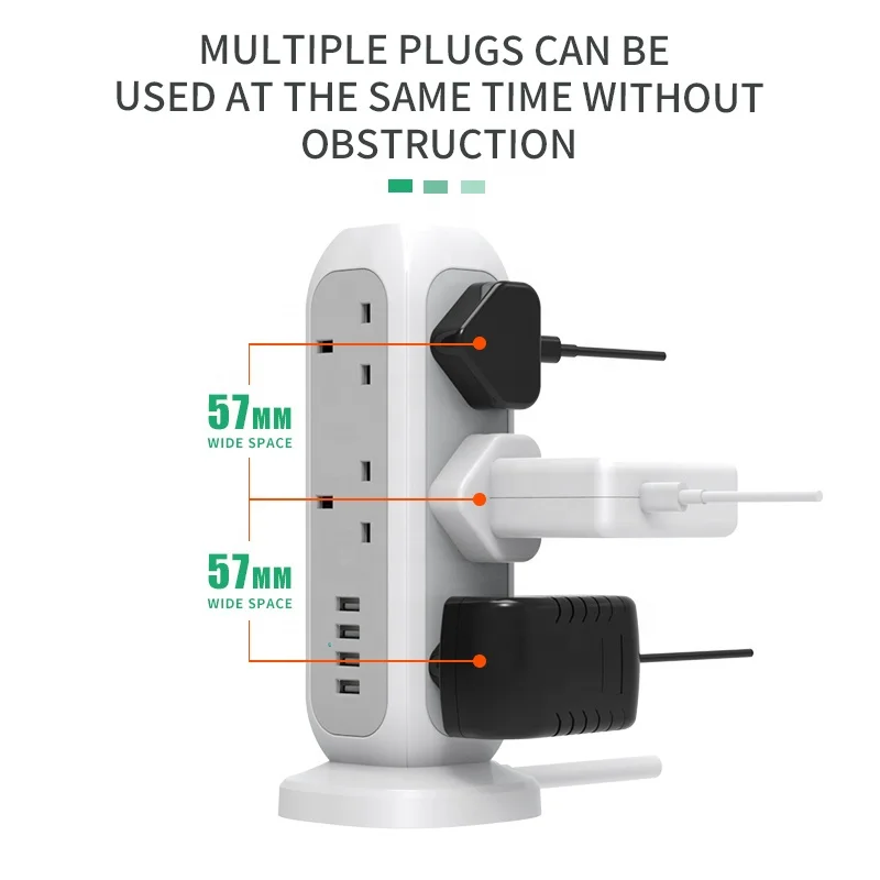 11 Outlets Electrical Uk Extension Lead Smart Extension Board Socket Surge Protector 4 Port Usb Power Strip Tower Multiplug view 2