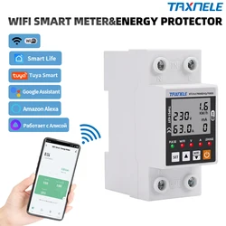 63A TUYA WiFi Smart Earth Leakage Over Under Voltage Protector Relay Device Switch Breaker Energy Power kWh Meter Smart Life