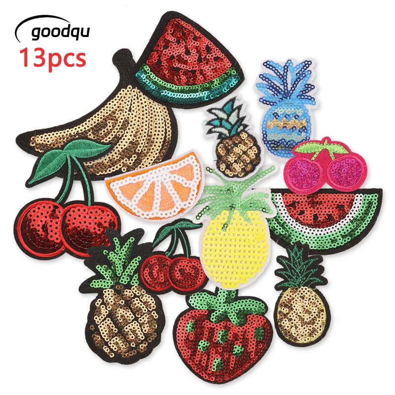 13 teile/los Patches Für Kleidung Kinder Glitter Obst Nette Pack Eisen Auf Gestickte Schmelzbaren Nähen Diy Thermoadhäsive Jacke Mochila – Detail 1