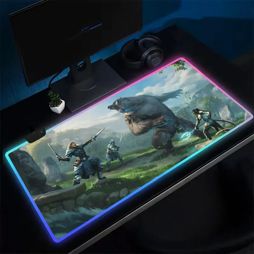 Populer T-The E-lder Scrolls Mouse Pad Anime Gaming Mouse Pad LED Meja Bantalan Backlit Karet Desktop XXL RGB Meja Tikar