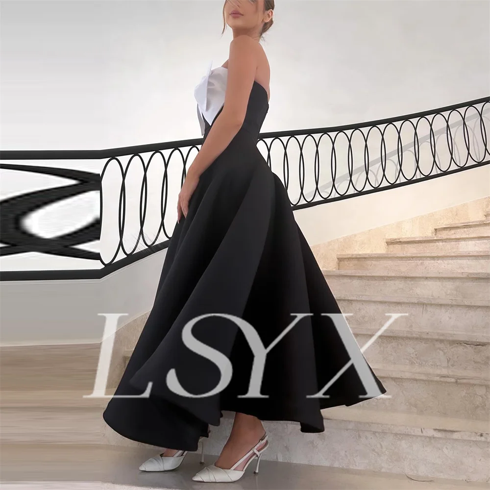 LSYX-vestidos de noche sencillos sin tirantes, de crepé con lazo grande, línea A, elegantes con cordones hasta el tobillo, vestidos de graduación hechos a medida