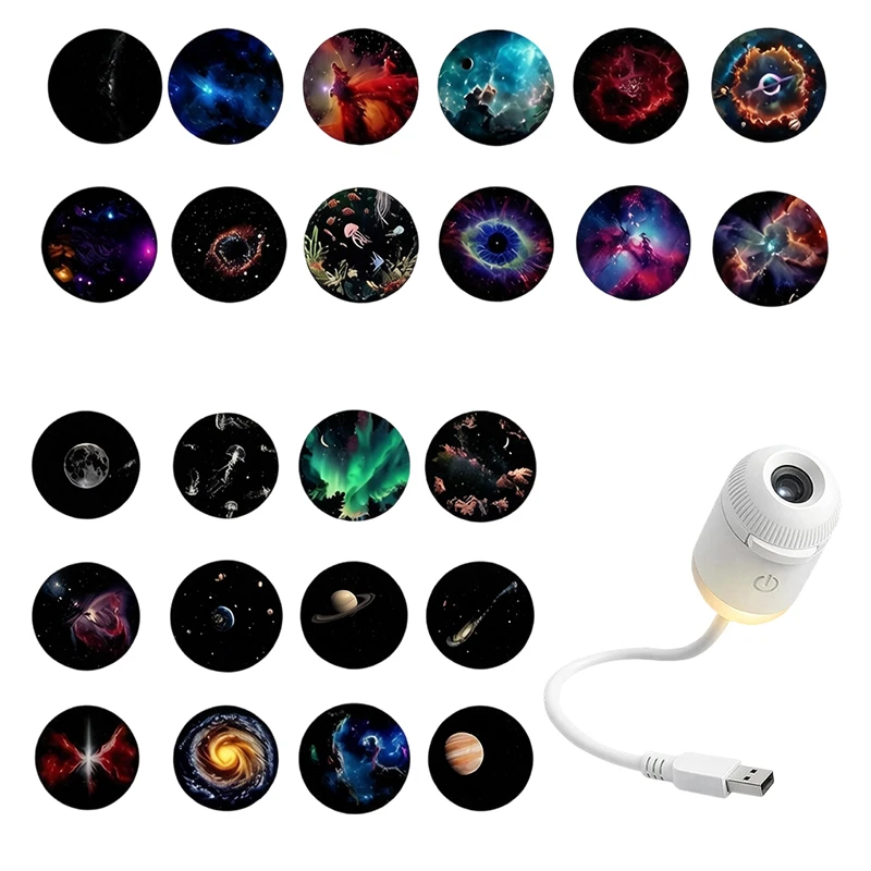 Projetor de Estrelas Mini USB 2 em 1 com Filme, Luz Noturna com Brilho Ajustável, Luz Ambiente de Céu Estrelado para Decoração de Quarto e Carro