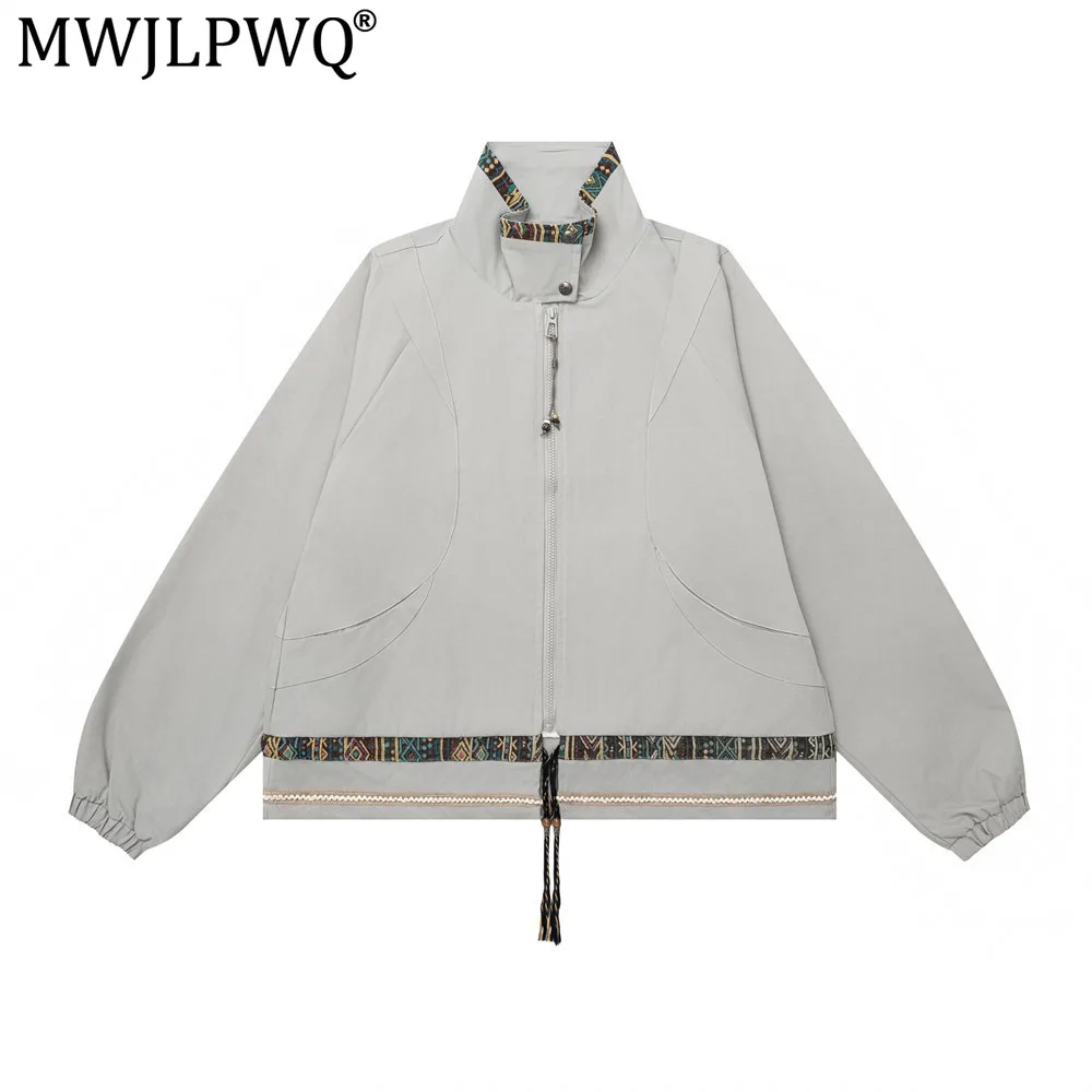 MWJLPWQ American-Style Color-Block High-Neck Work Jacket For Men Deconstructed Design Drawstring Hem Autumn Loose Fit Tops 17695