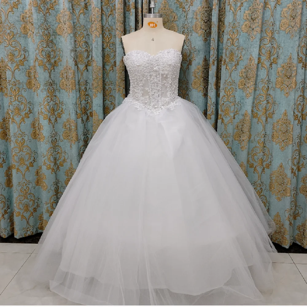 

ZJ9010 Customized Beading Maxi Elegant Women's Wedding Dresses Strapless Sleeveless Princess Bridal Gowns Ball Gown