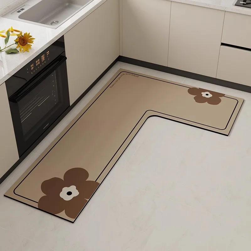 Kitchen Floor Rug Diatomite Mud Pvc L-shaped Soft Mat Anti-slip Absorbent Washable Home Decoration Carpet 주방바닥매트 Alfombra Cocina
