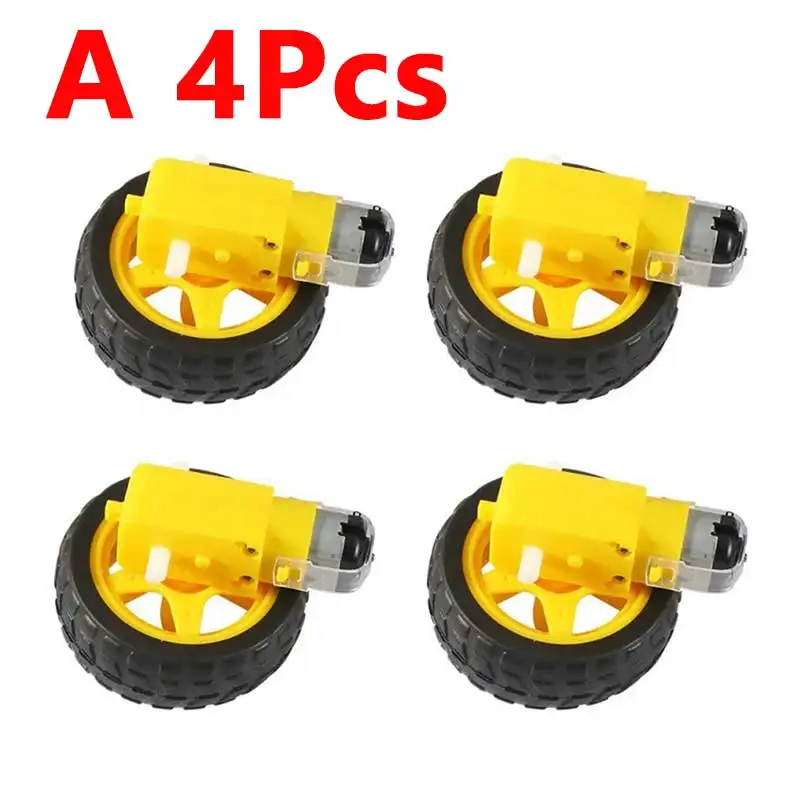 4PCS DC 3-6V Electric Motor with 4Pcs Plastic Tire Wheel Gear Motor DIY Kit TT Magnetic Gearbox Engine for Arduino Smart Car