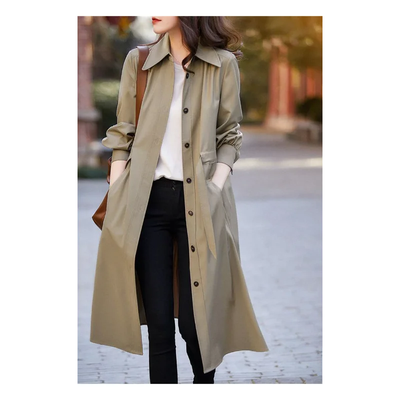 

Women's Temperament Windbreaker Korean Style Versatile Mid-length Shirt Jacket Top