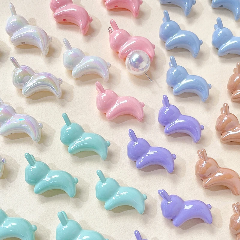 6pcs Cute Little Bunny Straight Beads Diy Handmade Bracelet Necklace Beaded Mobile Phone Chain Accessories