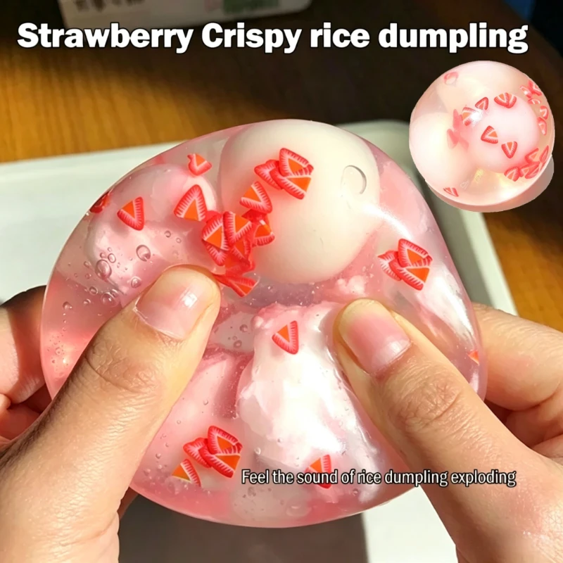 Strawberry Tangyuan Crispy Shell Squishy Slow Rebound Transparent Pink Hand Squeezer for Stress Relief Mood Calming Adult Gift