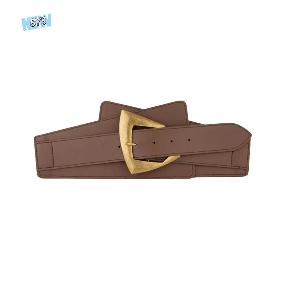 

PU Leather Elastic Wide Cummerbunds Metal Buckle Retro Women Formal Events Belt Black Color Geometric Versatile Waist Belt