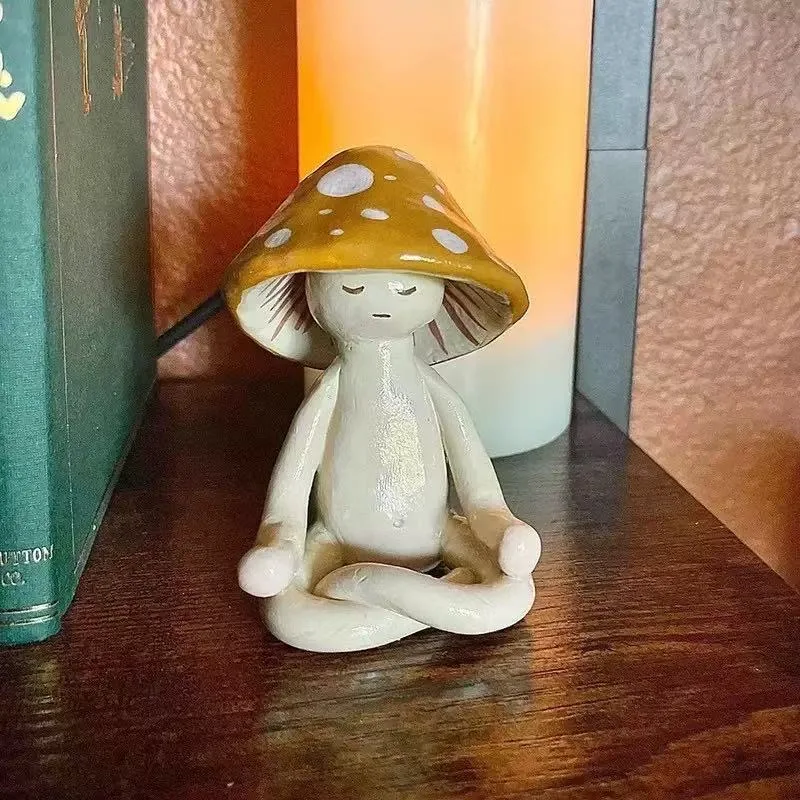 Meditation Mushrooms Resin Figurine, Zen Mushroom Decor for Home Living Room, Relaxing Desktop Ornament, Aesthetic Shelf Sitter