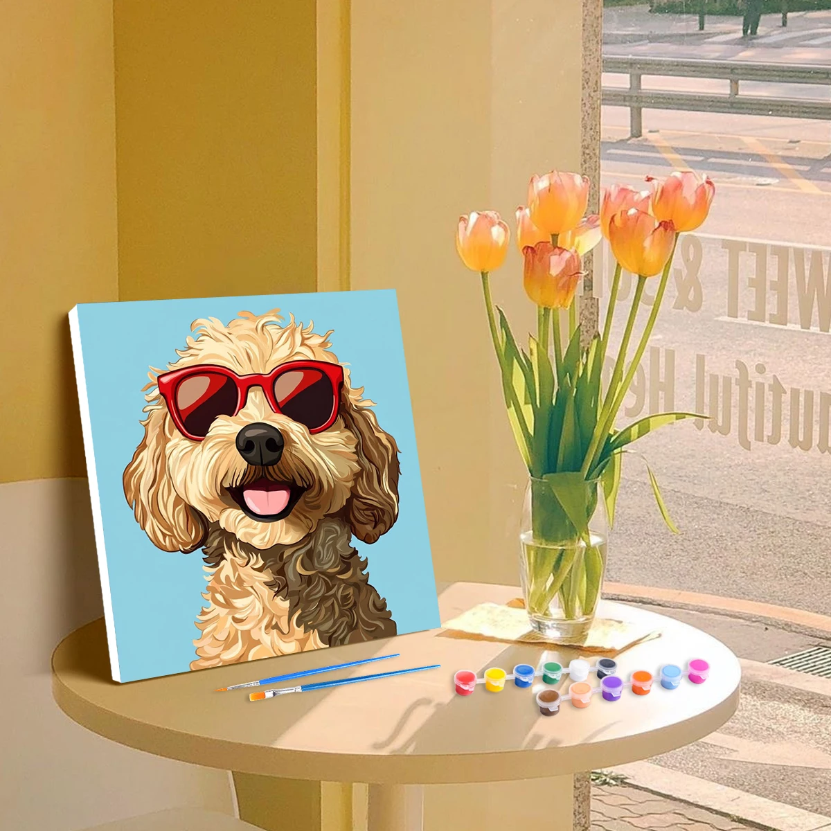 RUOPOTY Framed Animal Paint By Numbers Kit For Beginner Dog Picture By Number Kits Drawing Kit Color By Number For Home Decors