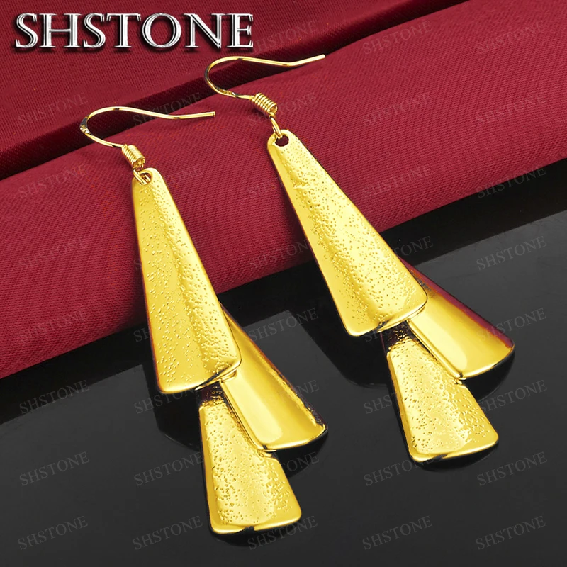 18K Gold Fan Shaped Drop Earrings For Women Party Engagement Wedding Fashion Charm Jewelry Birthday Gifts