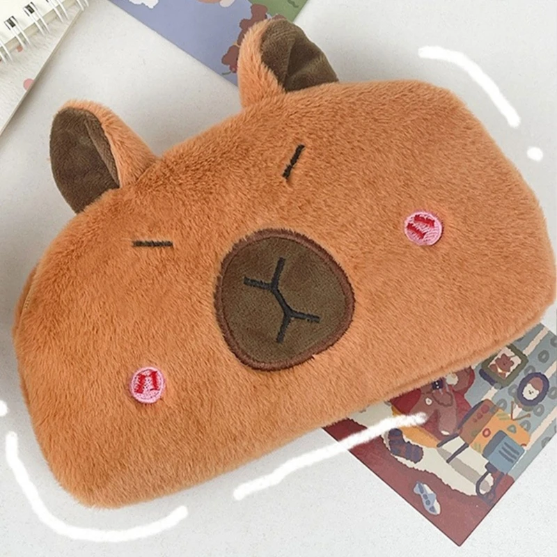 Estojo pelúcia capivara, bolsa papelaria com zíper para canetas acessórios, dropshipping