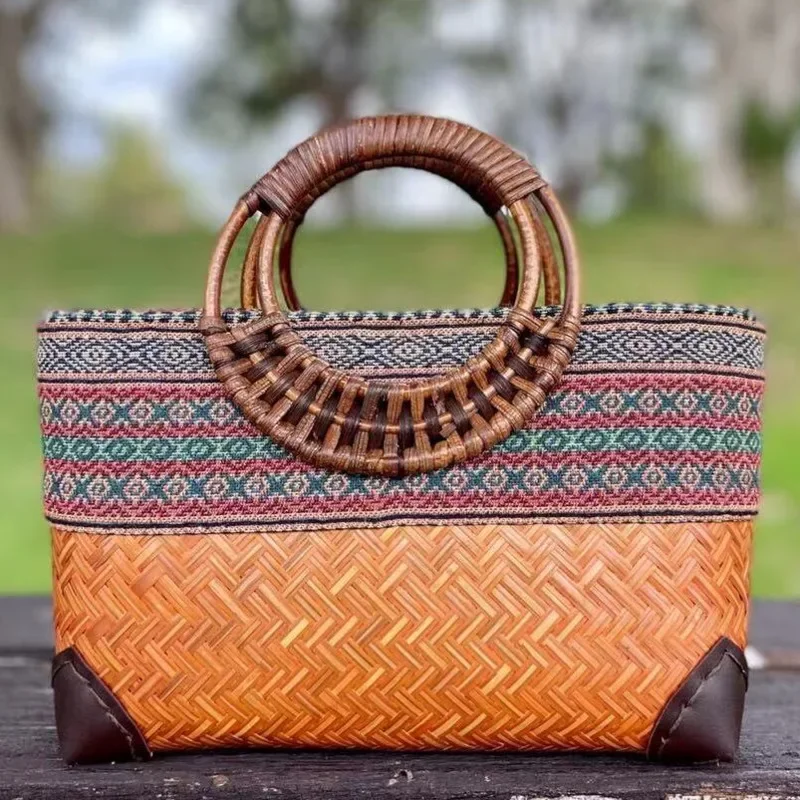 

Thai Style Vacation Woven Bag Tea Ceremony Large Capacity Storage Beach Bamboo Weaving Bag Retro Female Handbag