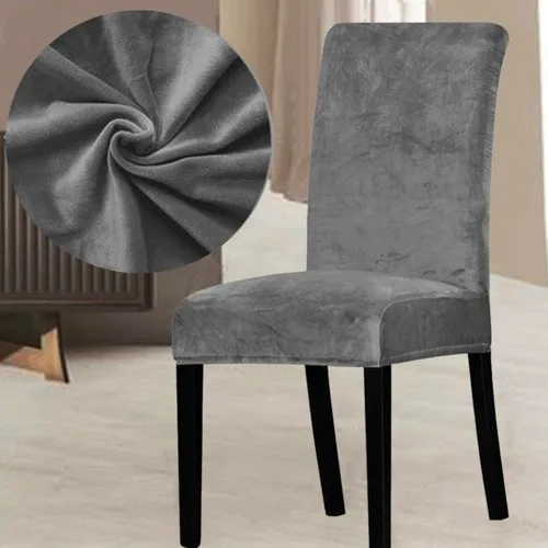 Abeltrade Mat and Thick Soft Velvet Fabric Chair Cover Gray Color 4 Pcs