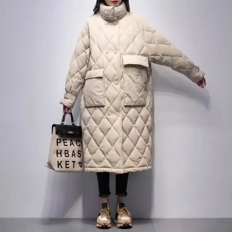 Chaqueta de plumón de pato blanco para mujer, abrigos gruesos de cuello alto, Parkas largas sueltas, ropa de invierno, alta calidad, nuevo