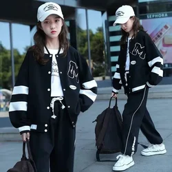2024 Spring Children Tracksuit Teen Girls Baseball Uniform Suits Sports Jackets +Pants 2Pcs Outfits Korean Style JK Loungewear