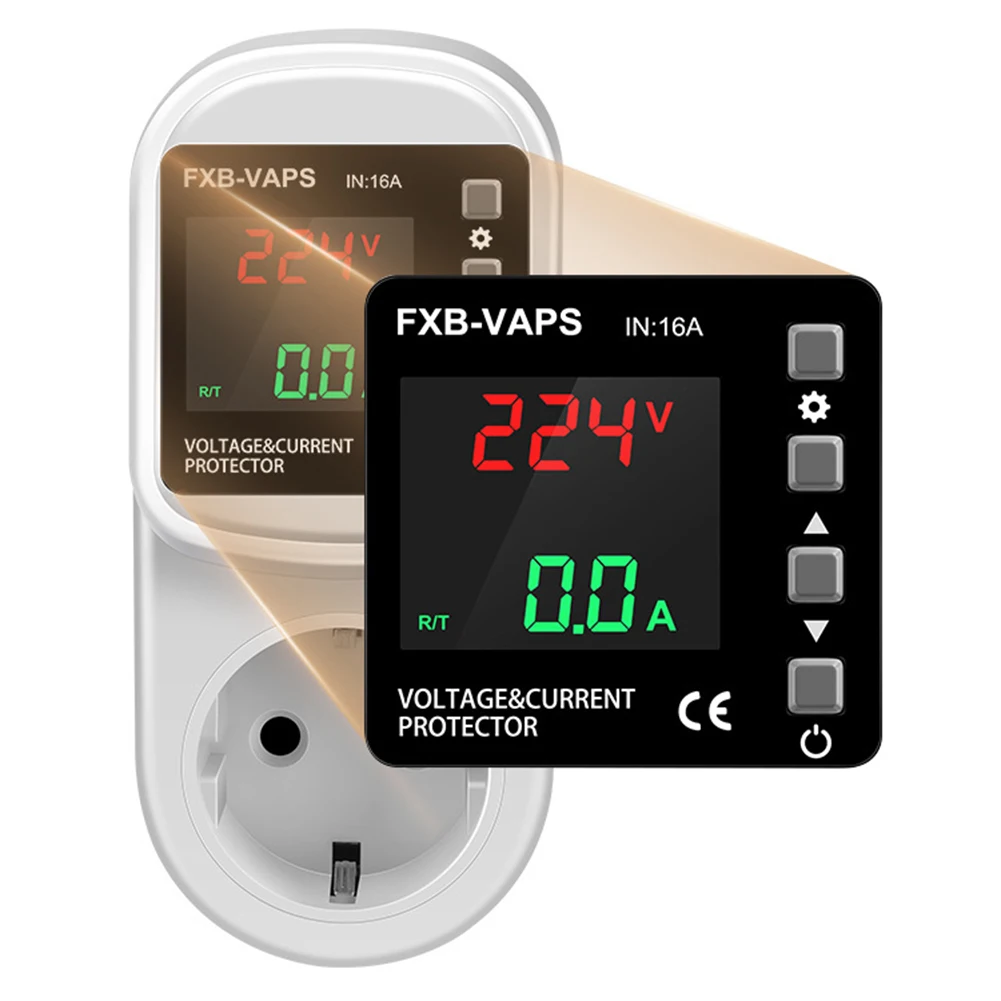 Digital Over Under Voltage Protector Socket 16A Automatic Cut Off for Power Fluctuations Home Workshop Office Use