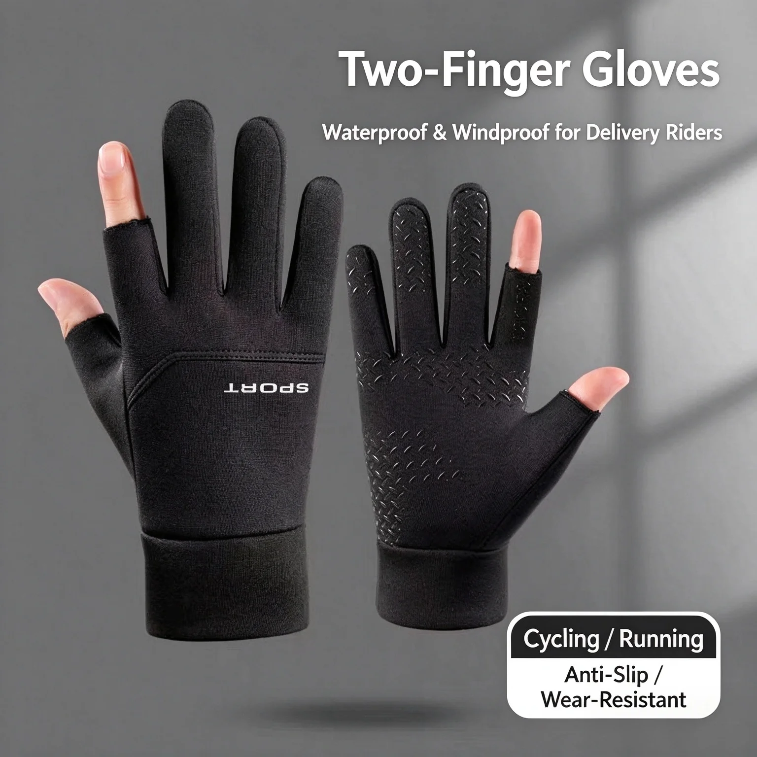 Winter Waterproof Fishing Men's Gloves Women's Cycling Warm Anti Slip Outdoor Sports Exposed Two Finger Touch Screen Gloves