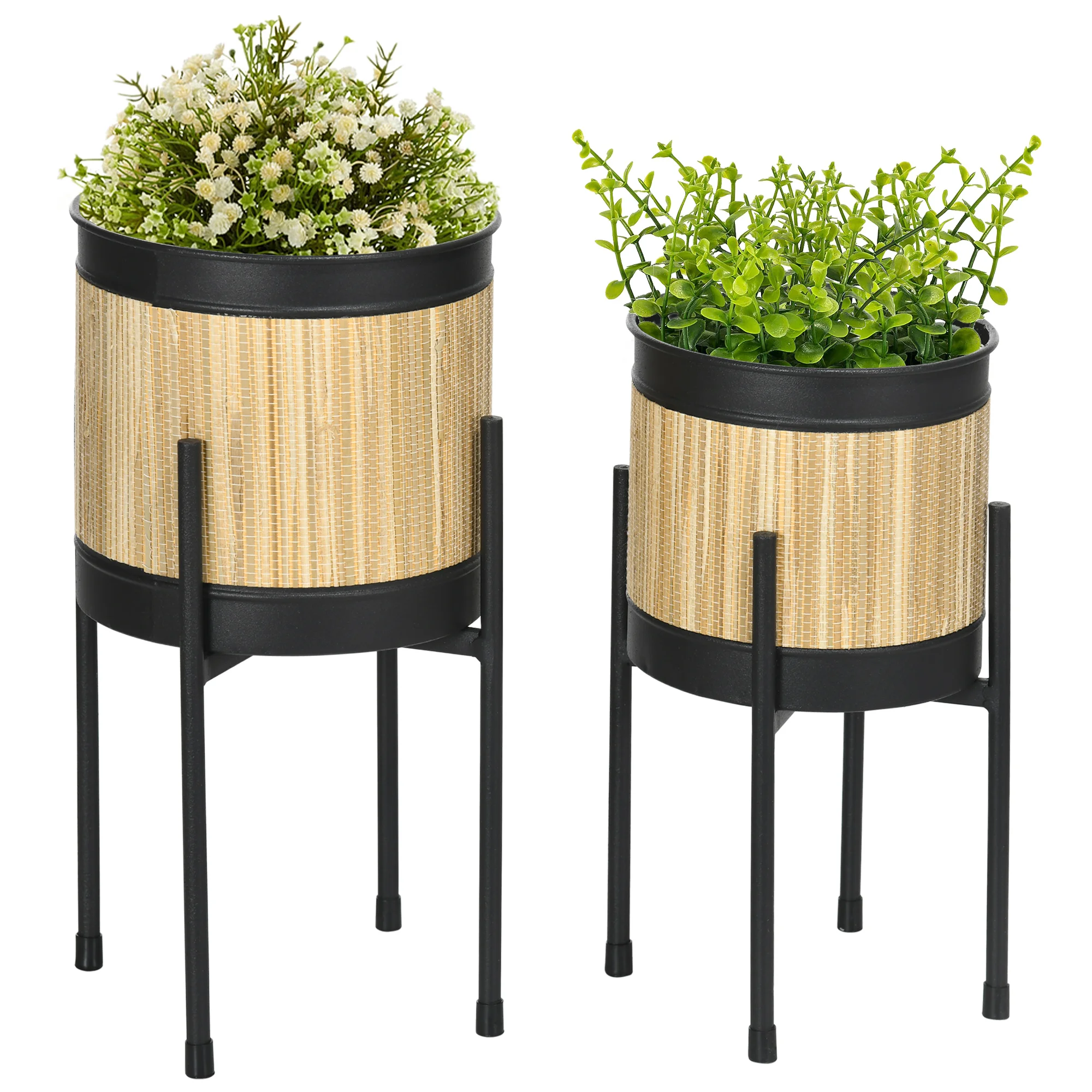 Outsunny Set of 2 Metal Plant Stands Cover of Topora Round Pot Pots Holders Ø 16x30 cm and Ø 14x25,5 cm