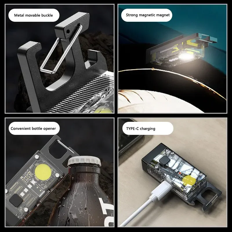 New Solar Keychain Light Charging Flashlight Multi functional Aluminum Alloy High Brightness Mini COB Work Light