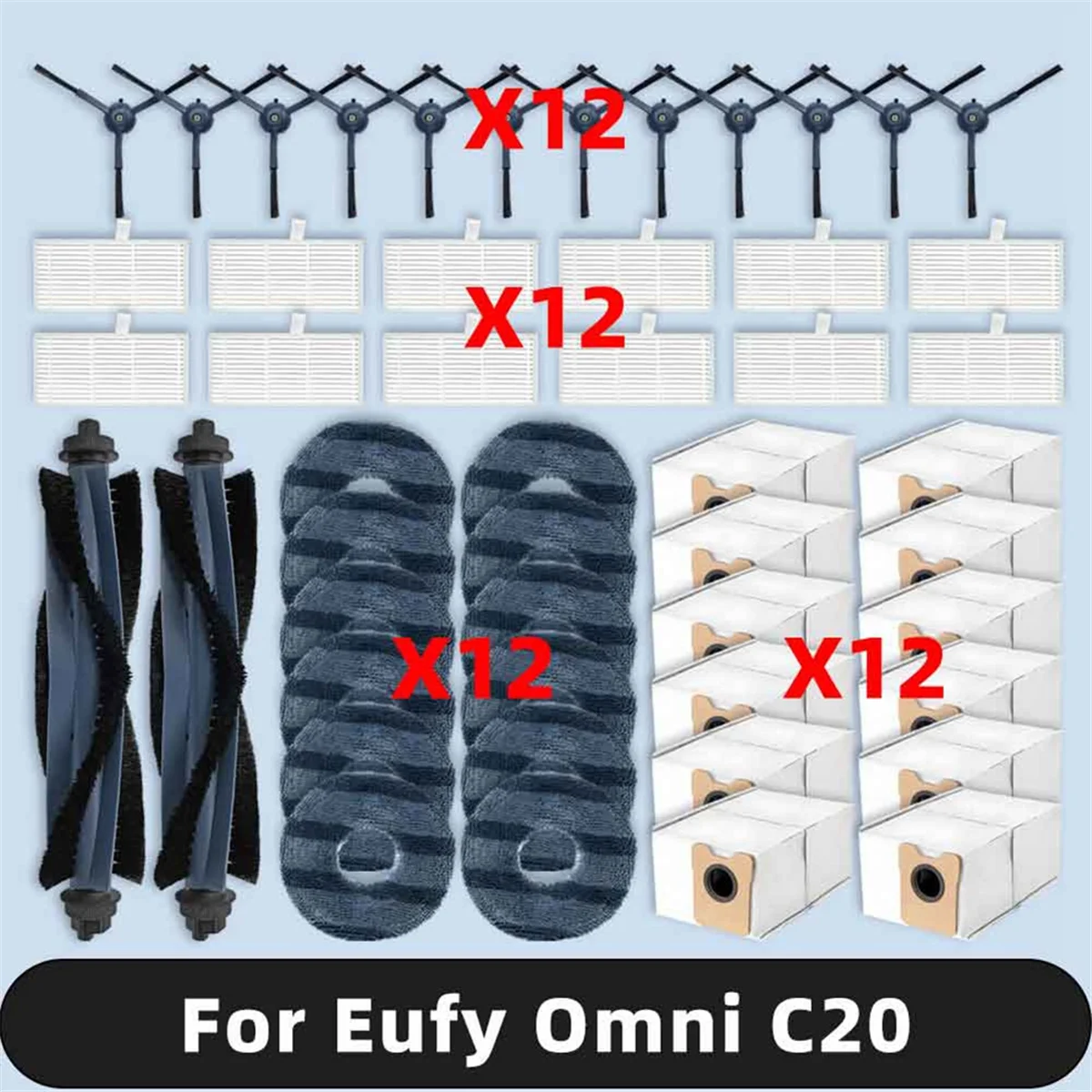 Untuk Eufy Omni C20 Robot vakum suku cadang sikat sisi utama Hepa Filter pel kain debu Aksesori tas