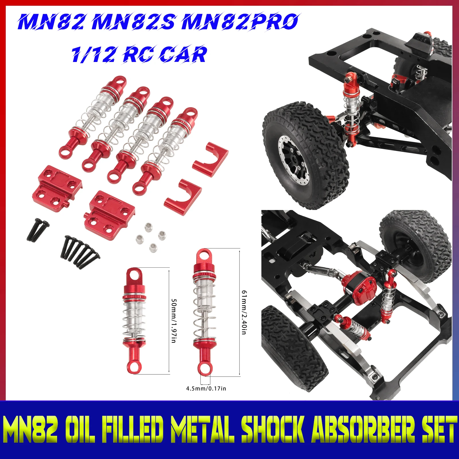 60mm Oil Filled Shocks All Metal Set MN Model MN82 82s 82Pro LC79 Remote Control Car Upgrade and Modification Accessories