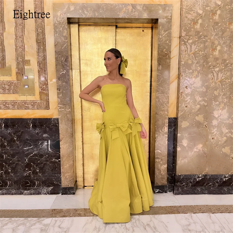 

Eightree Yellow A-line Evening Dresses Strapless Prom Gown Saudi Arabia Floor Length Formal Party Gowns