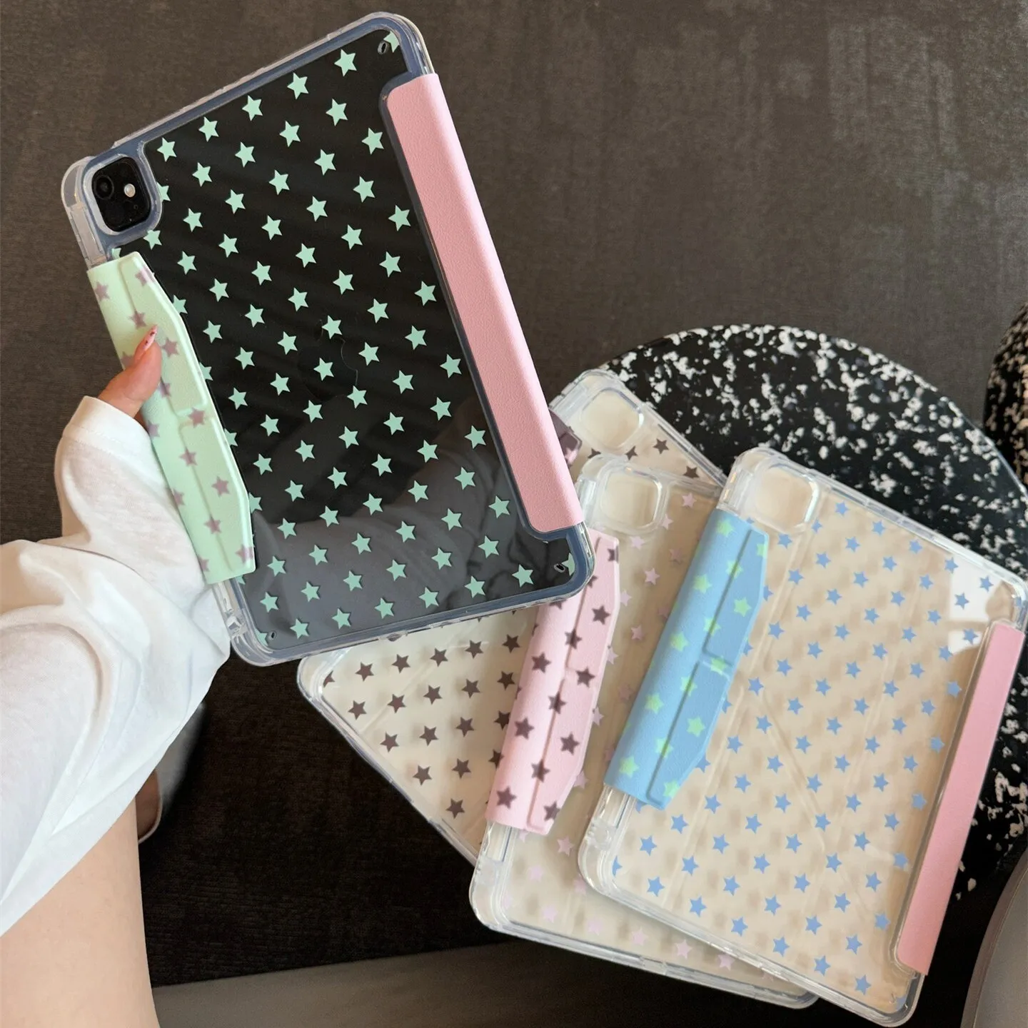 Kawaii Retro Star Mint Green For iPad Cover Pro Air M5 M4 M3 M2 18 20 21 22 2 1 11th A16 12.9