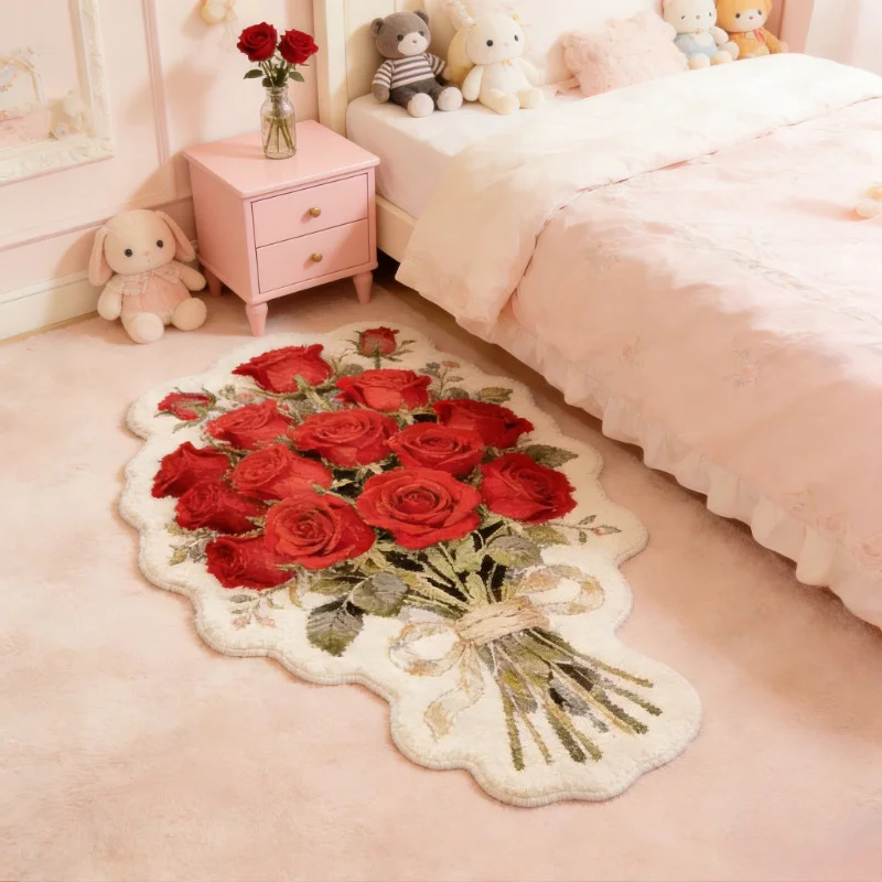Flower Pattern Bedroom Decor Rose Carpet Irregular Shape Carpets for Living Room Fluffy Soft Lounge Floor Mat Thickend Plush Rug