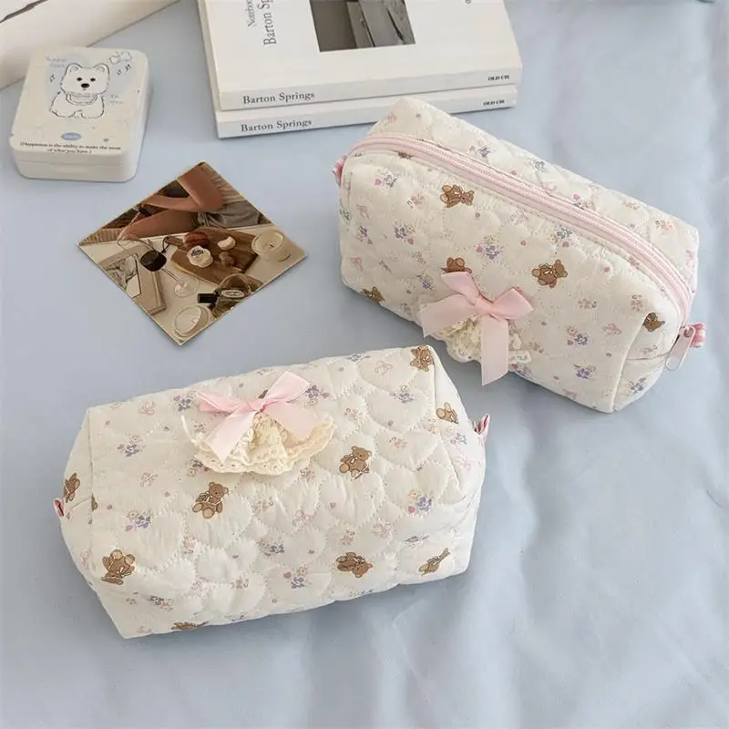 

Cute Bear Sweet Heart Bow Rose Lace Cosmetic Bag Large Capacity Portable Travel Storage Bag Women Clutch Bag Girly Toiletry Bags