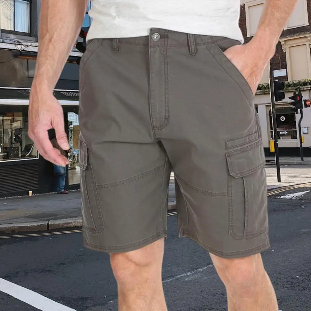 솔리드 컬러 남성 반바지 야외 등산 체육관 운동 멀티 포켓이있는 남성용 카고 반바지 운동용 통기성 패브릭 무릎