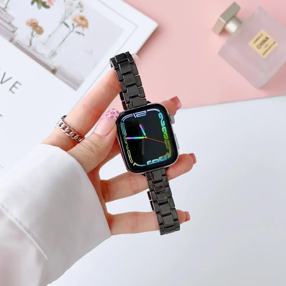 Metal+Ceramic Strap For Apple Watch Ultra SE 10 9 8 7 6 5 4 Stainless Steel Bracelet For iWatch 49mm 44mm 41mm 40mm 45mm 46/42mm