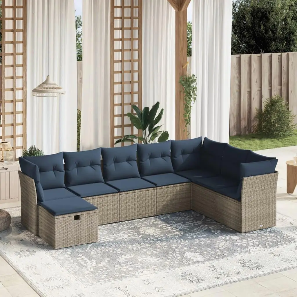 

8 Piece Gray Rattan Patio Sofa Set with Comfortable Cushions Outdoor Furniture Garden Seating